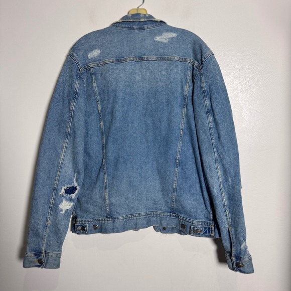 Old Navy Mens Denim Jacket Blue Distressed Size L - Picture 3 of 4